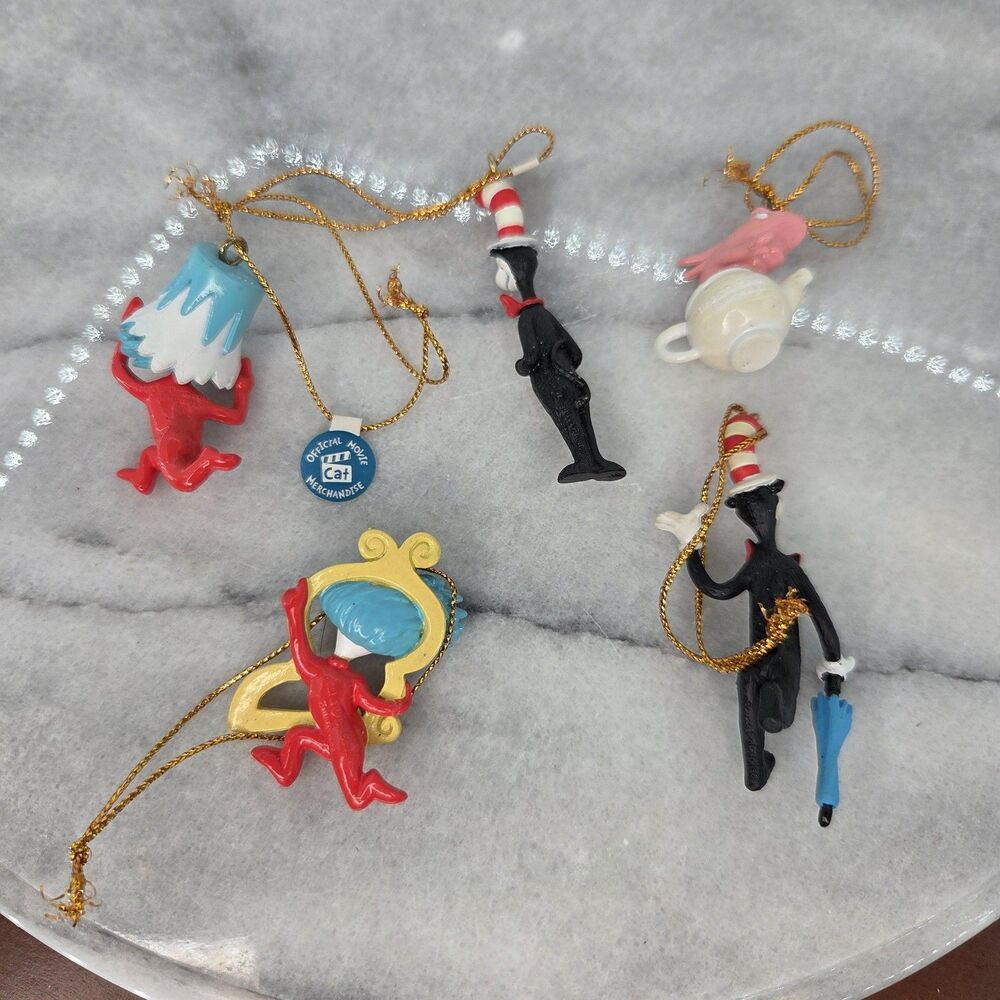 Dr. Seuss Cat in the Hat Ornaments Set of 5 Thing 1 Thing 2 Christmas Tree Mini - Picture 5 of 8